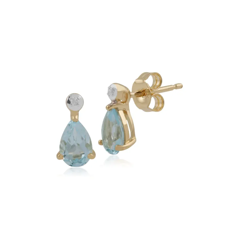 Classic Pear Aquamarine & Diamond Stud Earrings in 9ct Yellow Gold sold by Gemondo Jewellery