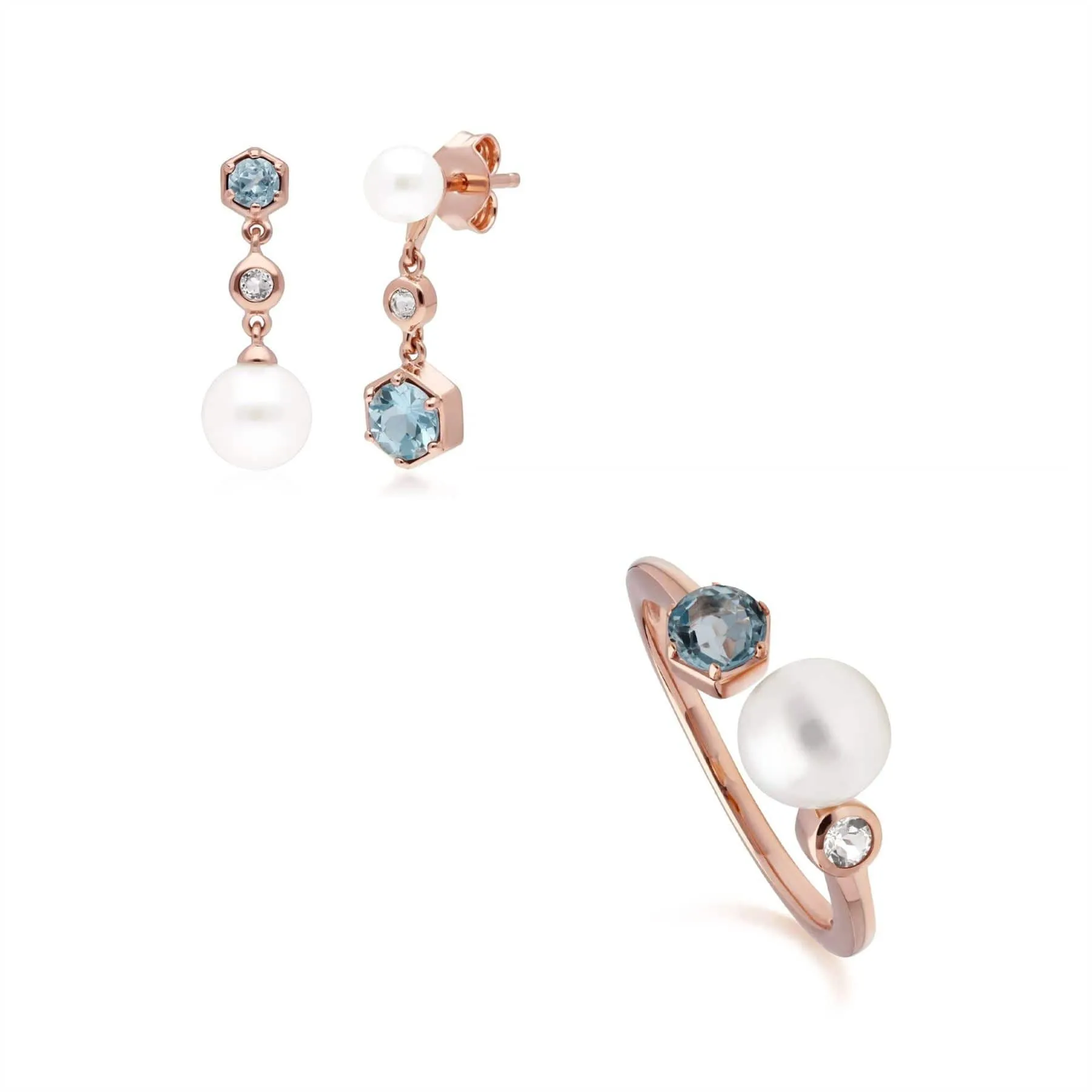Modern Pearl & Topaz Earring & Ring Set in Rose Gold Plated Silver sold by Gemondo Jewellery