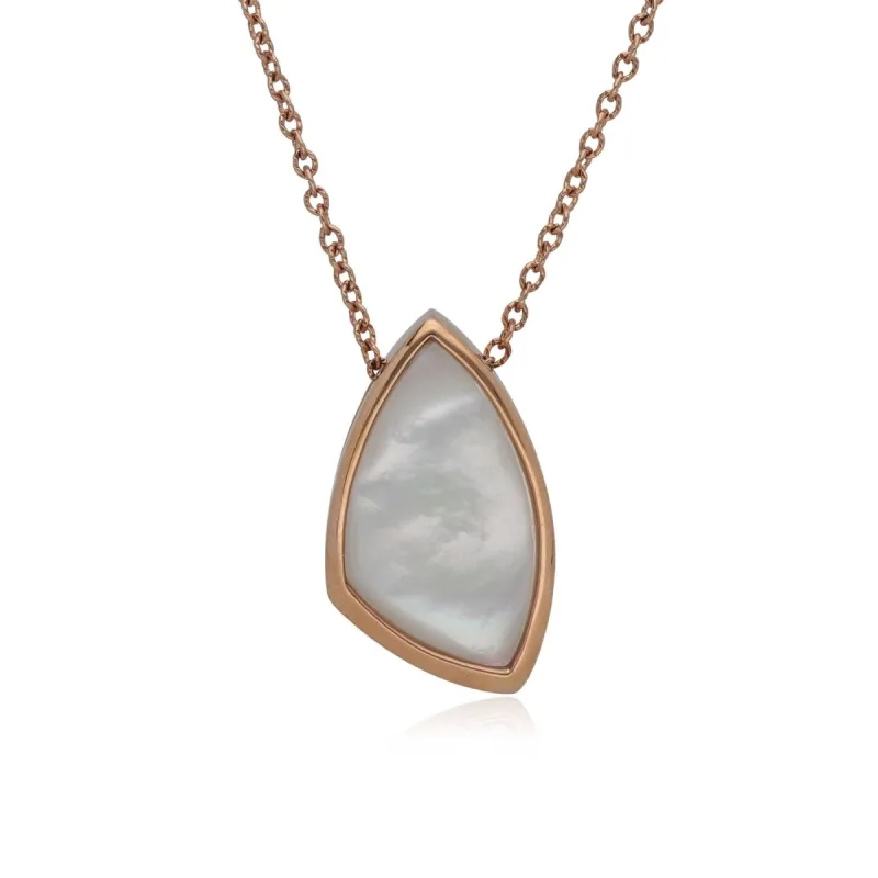 Kosmos Mother of Pearl Angular Necklace in Rose Gold Plated Sterling Silver sold by Gemondo Jewellery