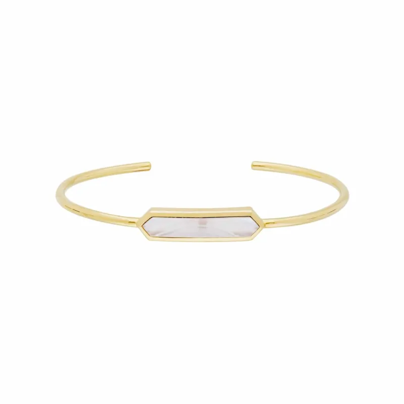 Geometric Prism Mother of Pearl Bangle in Gold Plated Silver sold by Gemondo Jewellery