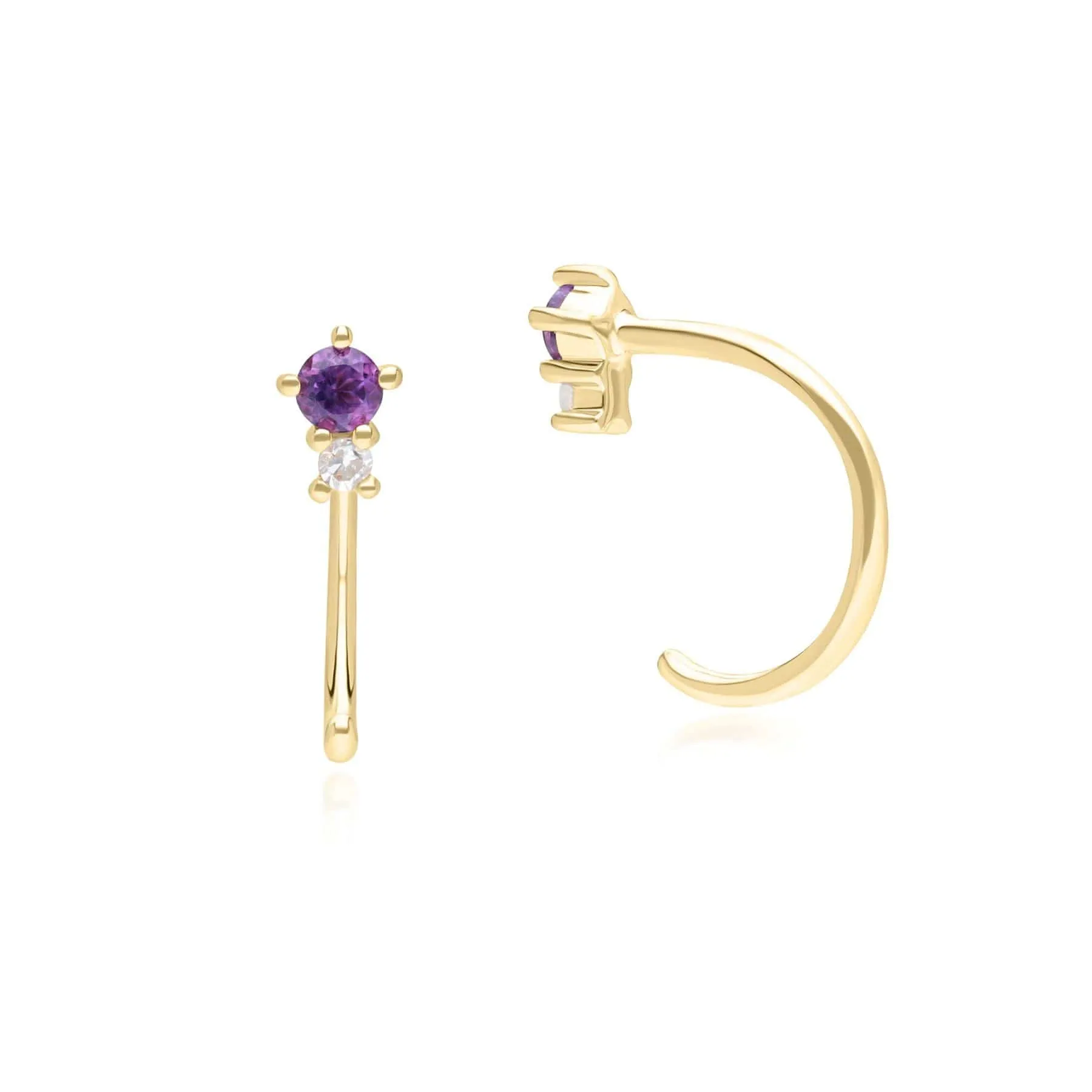 Modern Classic Amethyst & Diamond Pull Through Hoop Earrings in 9ct Yellow Gold sold by Gemondo Jewellery product image thumbnail 3