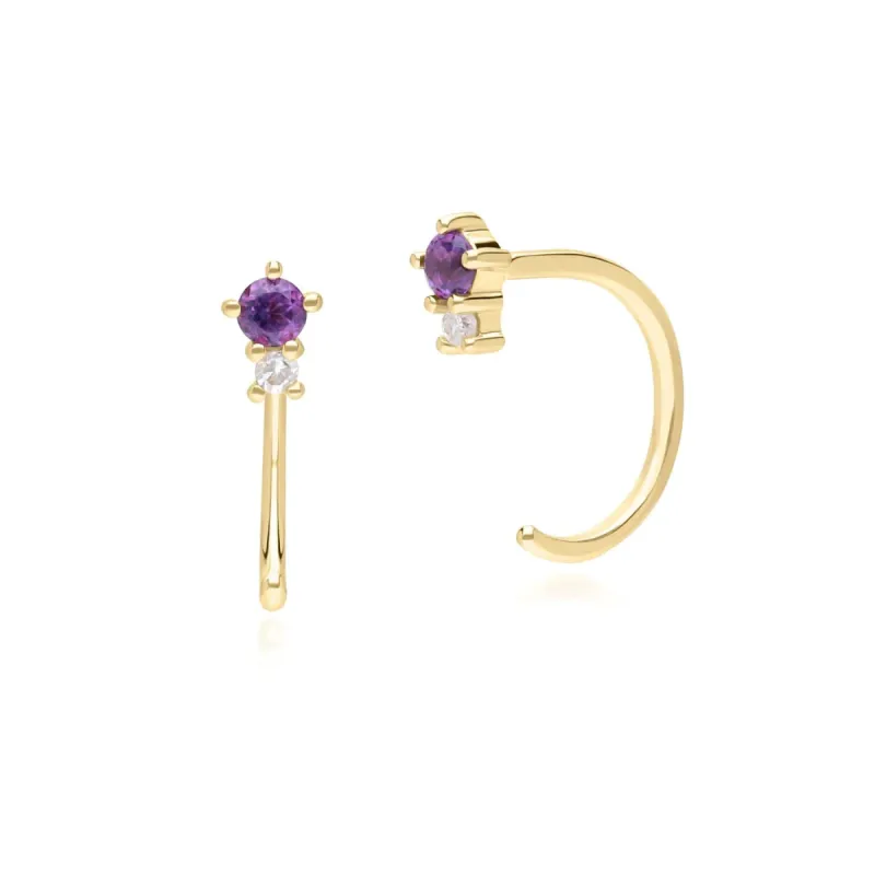 Modern Classic Amethyst & Diamond Pull Through Hoop Earrings in 9ct Yellow Gold sold by Gemondo Jewellery