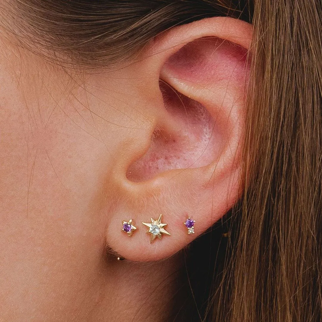 Modern Classic Amethyst & Diamond Pull Through Hoop Earrings in 9ct Yellow Gold sold by Gemondo Jewellery product image thumbnail 2