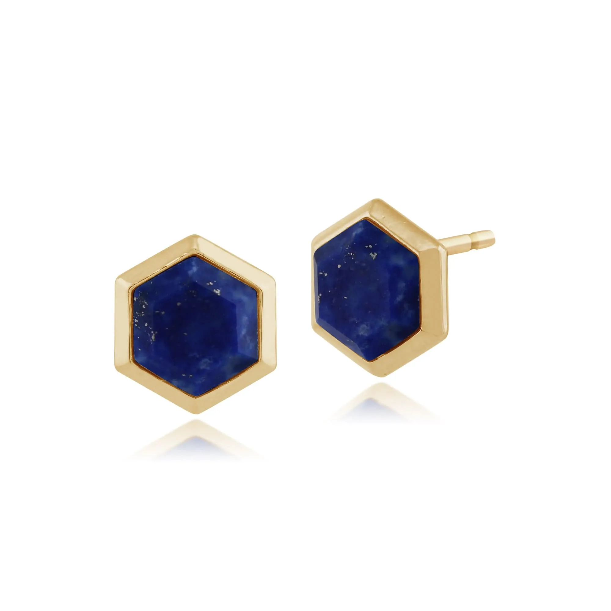 Geometric Hexagon Lapis Lazuli Stud Earrings in Gold Plated Silver sold by Gemondo Jewellery