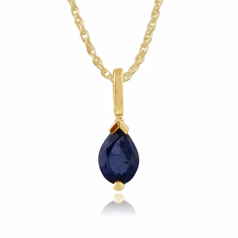 Classic Pear Light Blue Sapphire Pendant in 9ct Yellow Gold sold by Gemondo Jewellery
