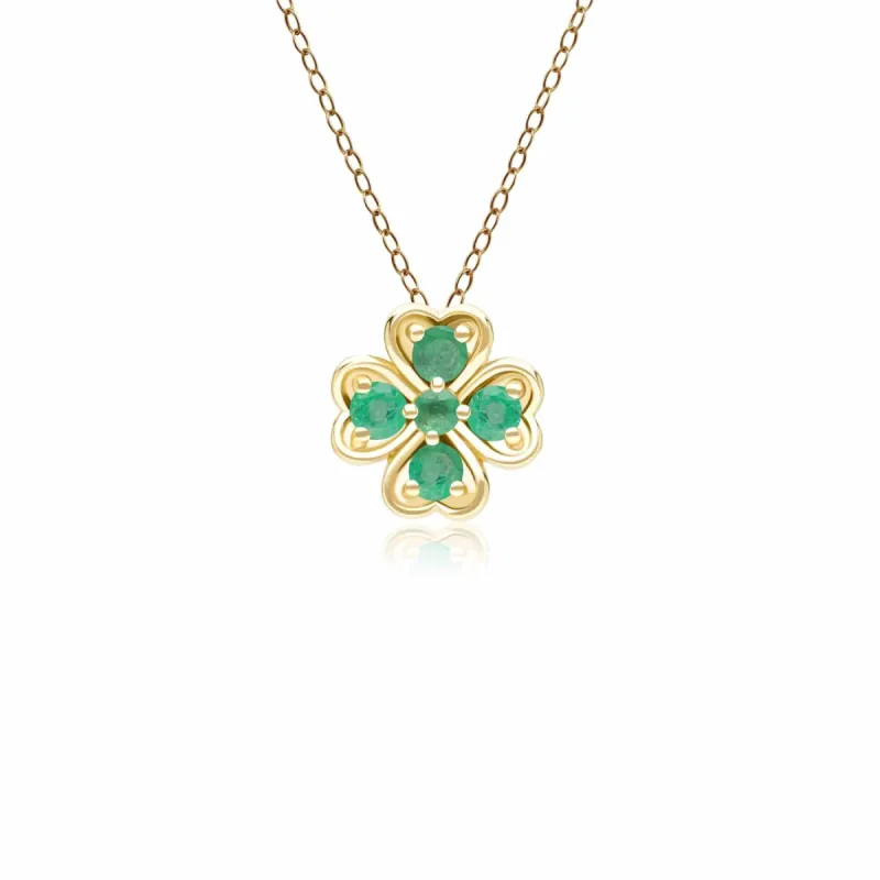 Gardenia Round Emerald Clover Pendant Necklace in 9ct Yellow Gold sold by Gemondo Jewellery
