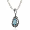 Art Nouveau Style Pear Blue Topaz & Marcasite Pendant in 925 Sterling Silver sold by Gemondo Jewellery