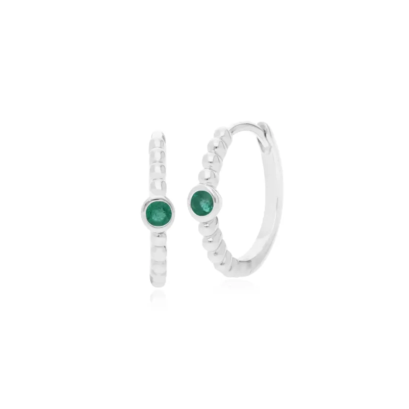 Essential Round Emerald Hinged Hoop Earrings in 925 Sterling Silver sold by Gemondo Jewellery