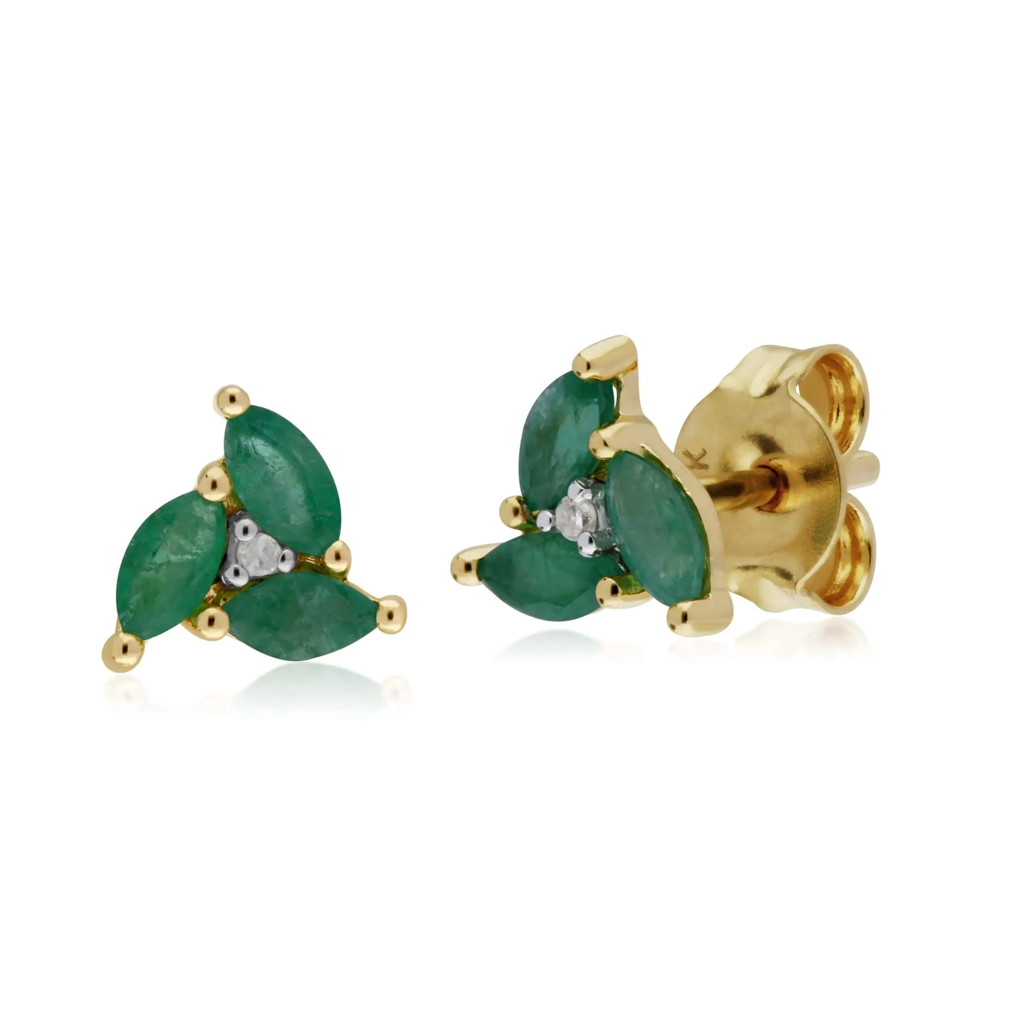 Classic Round Emerald Marquise Cluster Stud Earrings & Necklace Set in 9ct Yellow Gold sold by Gemondo Jewellery product image thumbnail 2