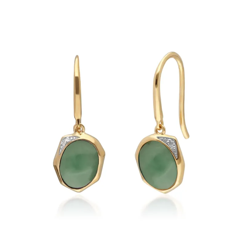 Irregular B Gem Jade & Diamond Drop Earrings In Yellow Gold Plated Silver sold by Gemondo Jewellery