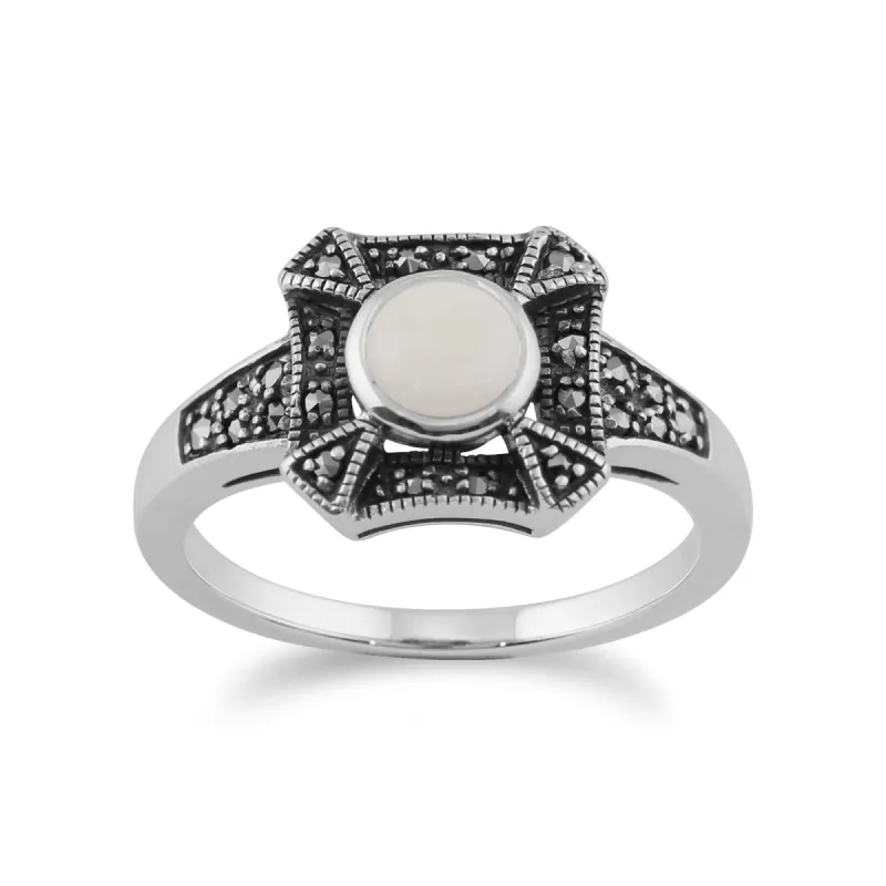 Gemondo 925 Sterling Silver 0.31ct Opal & Marcasite Art Deco Ring sold by Gemondo Jewellery