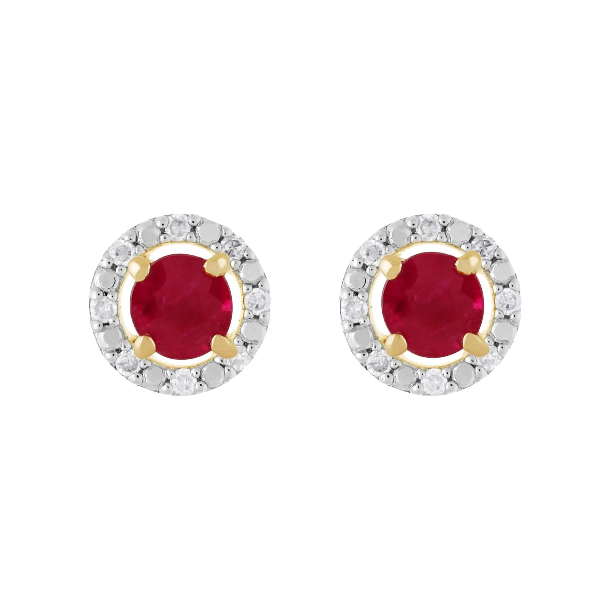 Classic Round Ruby Stud Earrings with Detachable Diamond Round Earrings Jacket Set in 9ct Yellow Gold sold by Gemondo Jewellery