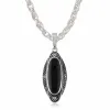 Art Deco Style Style Black Onyx Cabochon & Marcasite Drop Earrings & Pendant Set in 925 Sterling Silver sold by Gemondo Jewellery