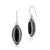 Art Deco Style Style Black Onyx Cabochon & Marcasite Drop Earrings & Pendant Set in 925 Sterling Silver sold by Gemondo Jewellery