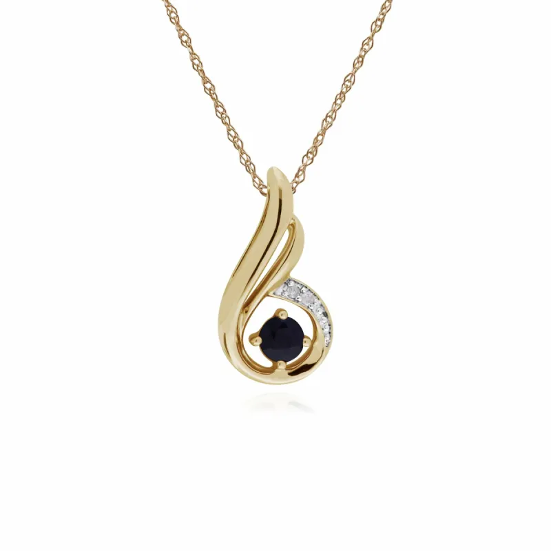 Classic Round Sapphire & Diamond Spiral Drop Pendant in 9ct Gold sold by Gemondo Jewellery