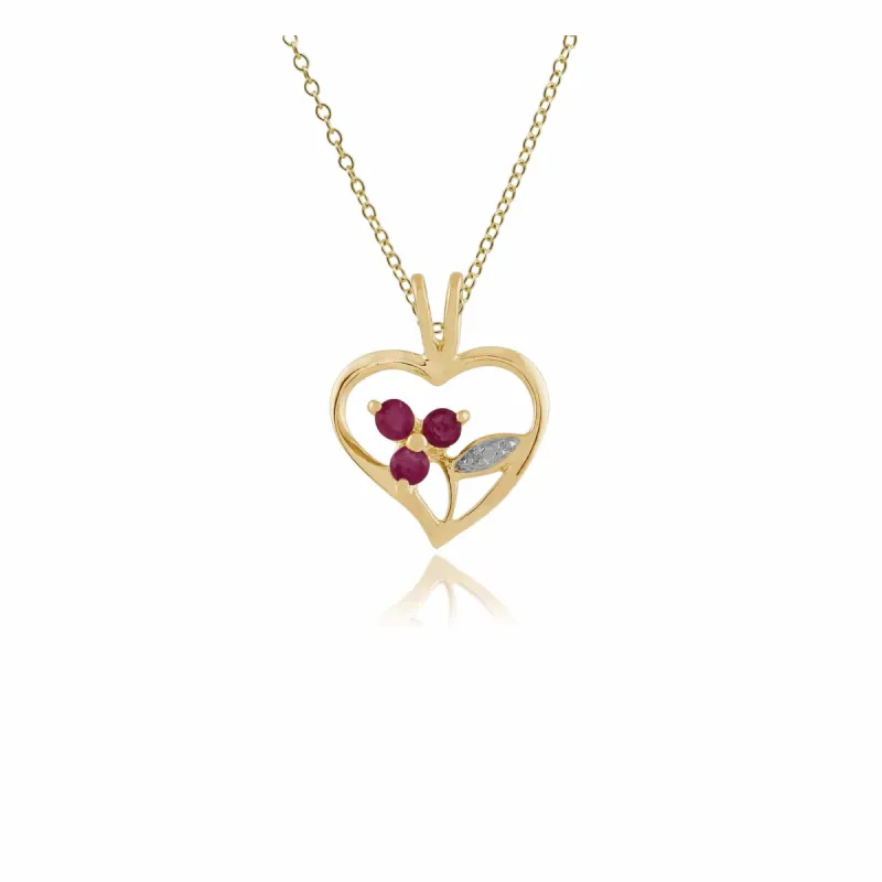 Floral Round Ruby Pendant in Gold Plated 925 Sterling Silver sold by Gemondo Jewellery