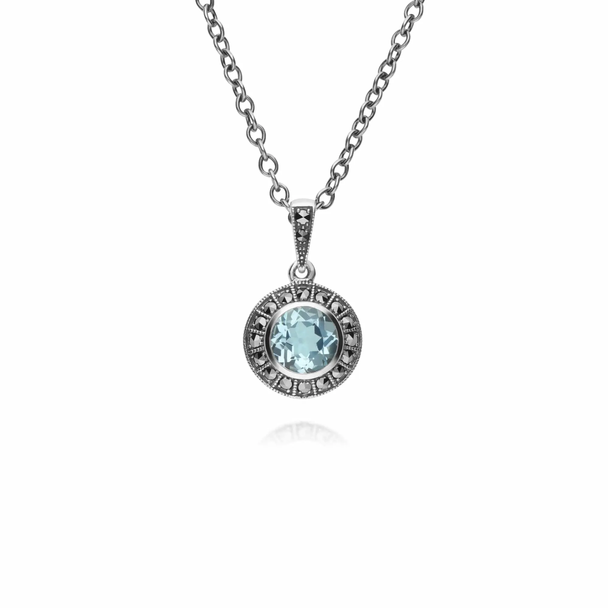 Gemondo Sterling Silver Round Blue Topaz and Marcasite Cluster 45cm Necklace sold by Gemondo Jewellery