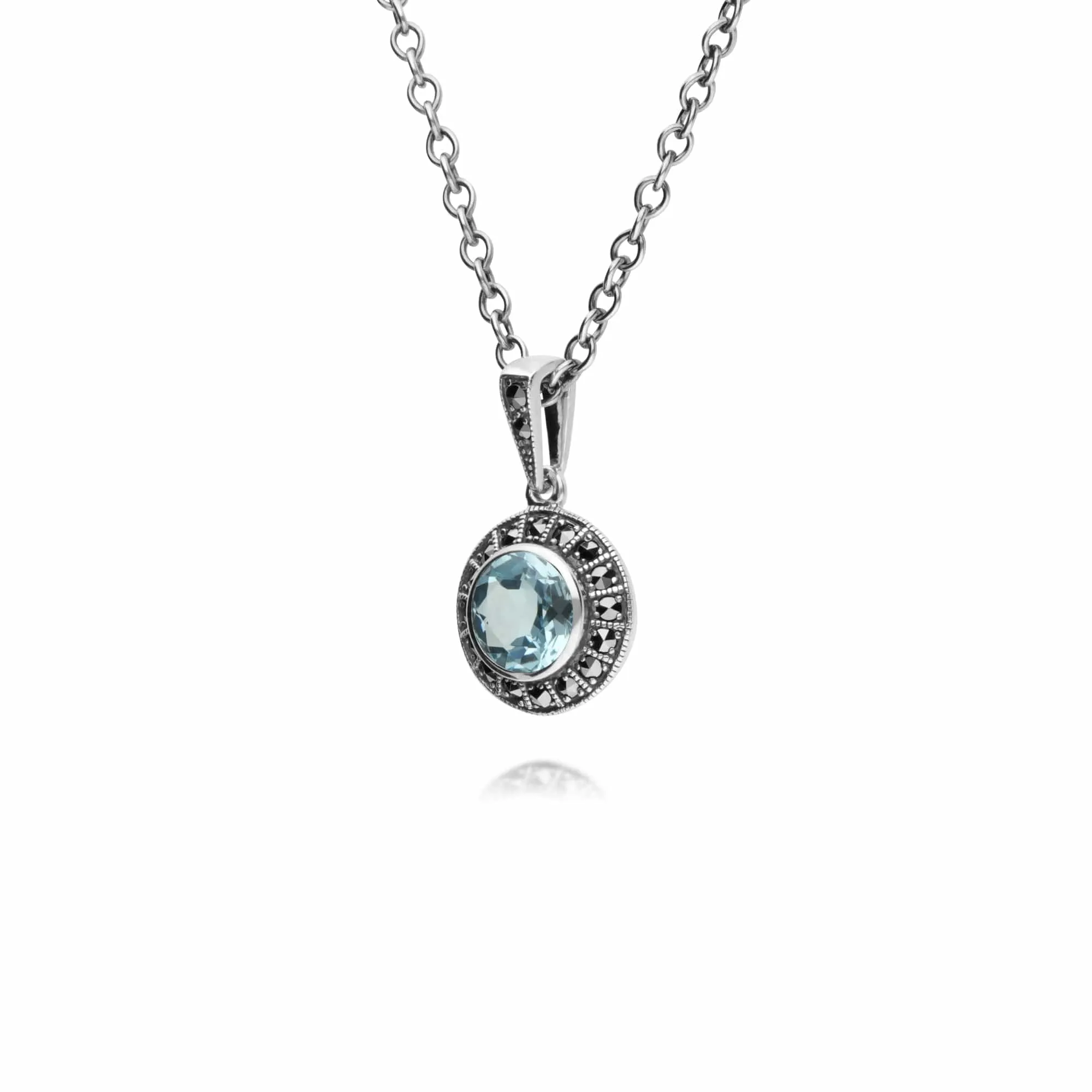 Gemondo Sterling Silver Round Blue Topaz and Marcasite Cluster 45cm Necklace sold by Gemondo Jewellery product image thumbnail 2