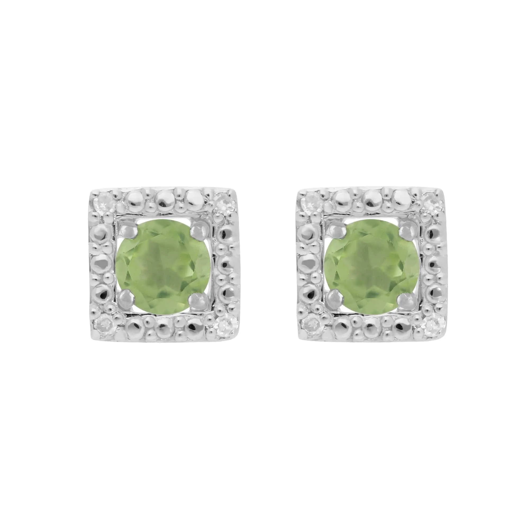 Classic Round Peridot Stud Earrings with Detachable Diamond Square Ear Jacket in 9ct White Gold sold by Gemondo Jewellery