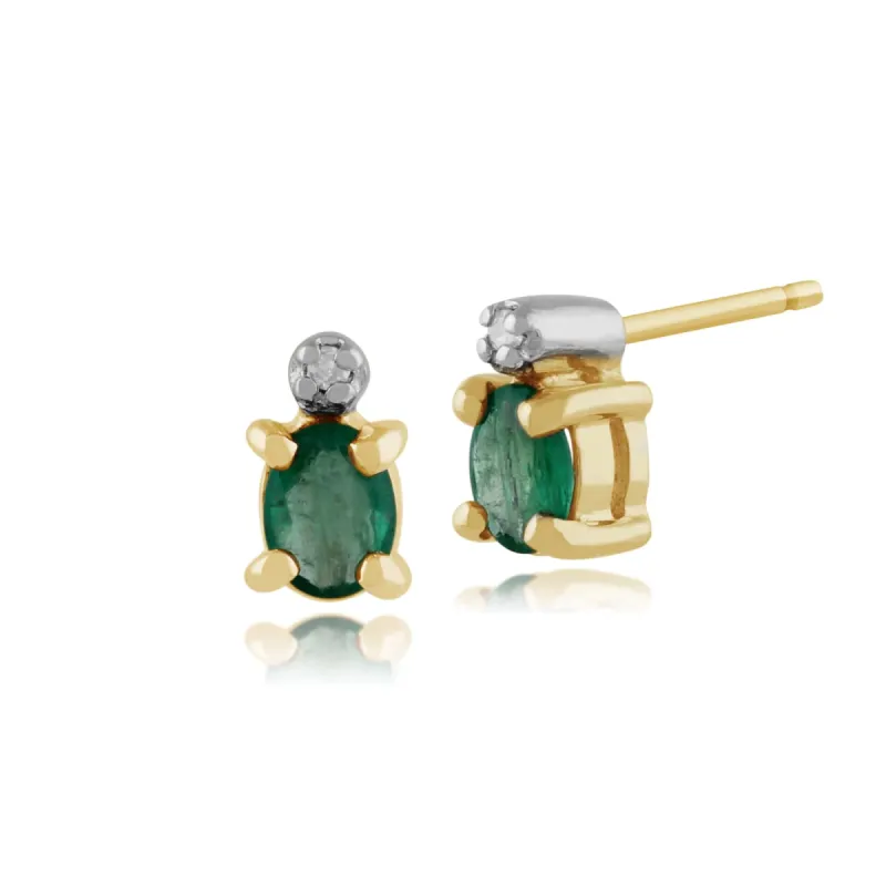 Classic Oval Emerald & Diamond Stud Earrings in 9ct Yellow Gold sold by Gemondo Jewellery
