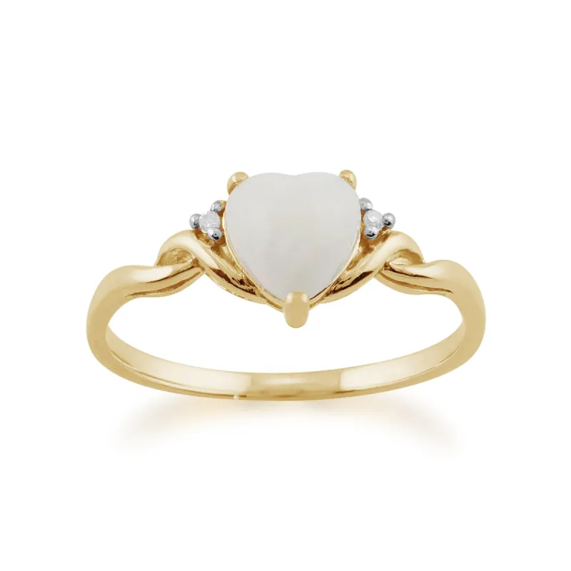 Classic Opal & Diamonds Heart Ring in 9ct Yellow Gold sold by Gemondo Jewellery