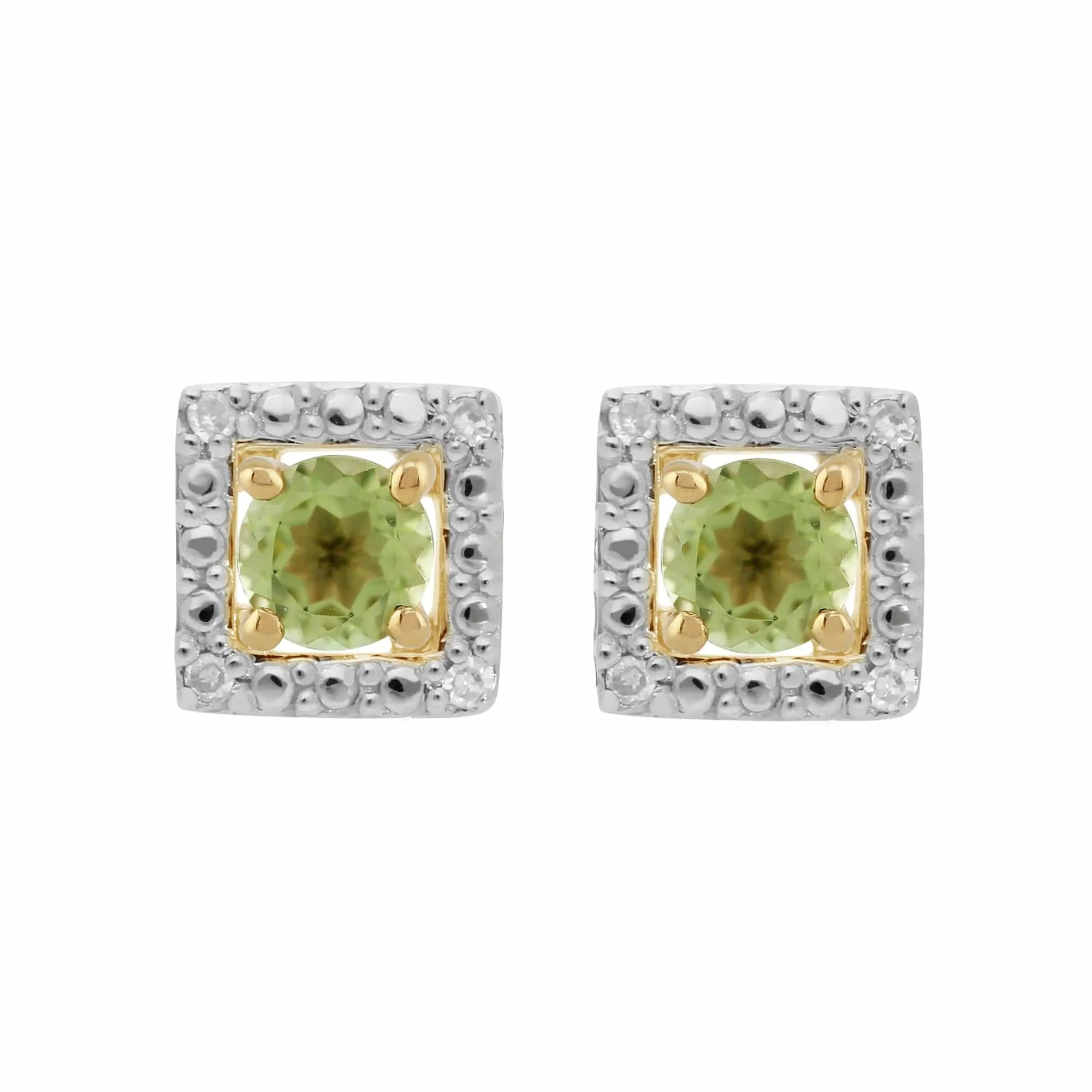 Classic Round Peridot Stud Earrings with Detachable Diamond Square Earrings Jacket Set in 9ct Yellow Gold sold by Gemondo Jewellery