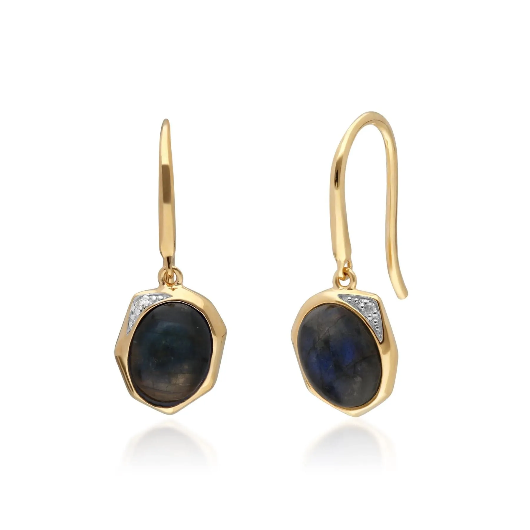Irregular B Gem Labradorite & Diamond Drop Earrings in Gold Plated Silver sold by Gemondo Jewellery