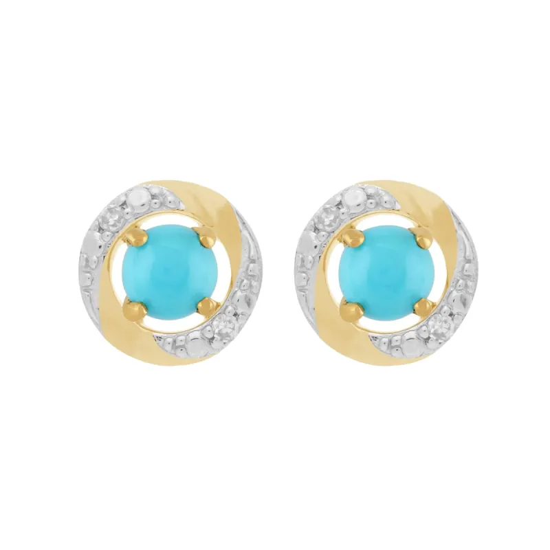 Classic Round Turquoise Stud Earrings with Detachable Diamond Halo Ear Jacket in 9ct Yellow Gold sold by Gemondo Jewellery