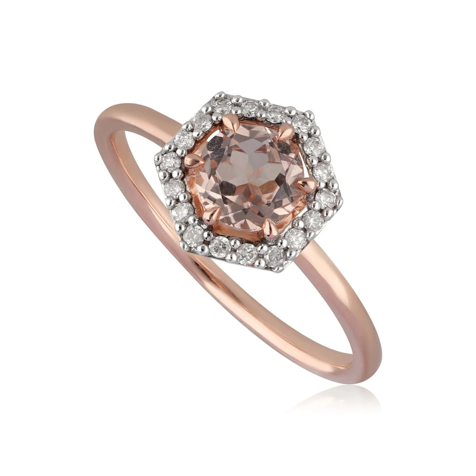 9ct Rose Gold 0.556ct Morganite & Diamond Halo Engagement Ring sold by Gemondo Jewellery