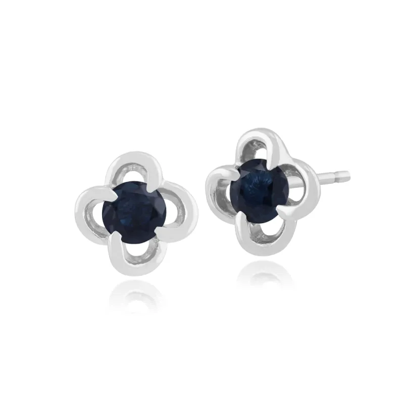 Floral Round Sapphire Halo Stud Earrings in 9ct White Gold sold by Gemondo Jewellery