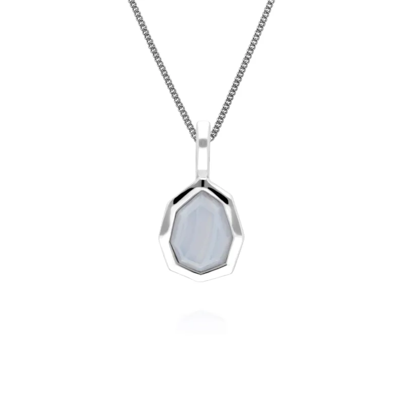 Irregular B Gem Blue Lace Agate Pendant in Sterling Silver sold by Gemondo Jewellery