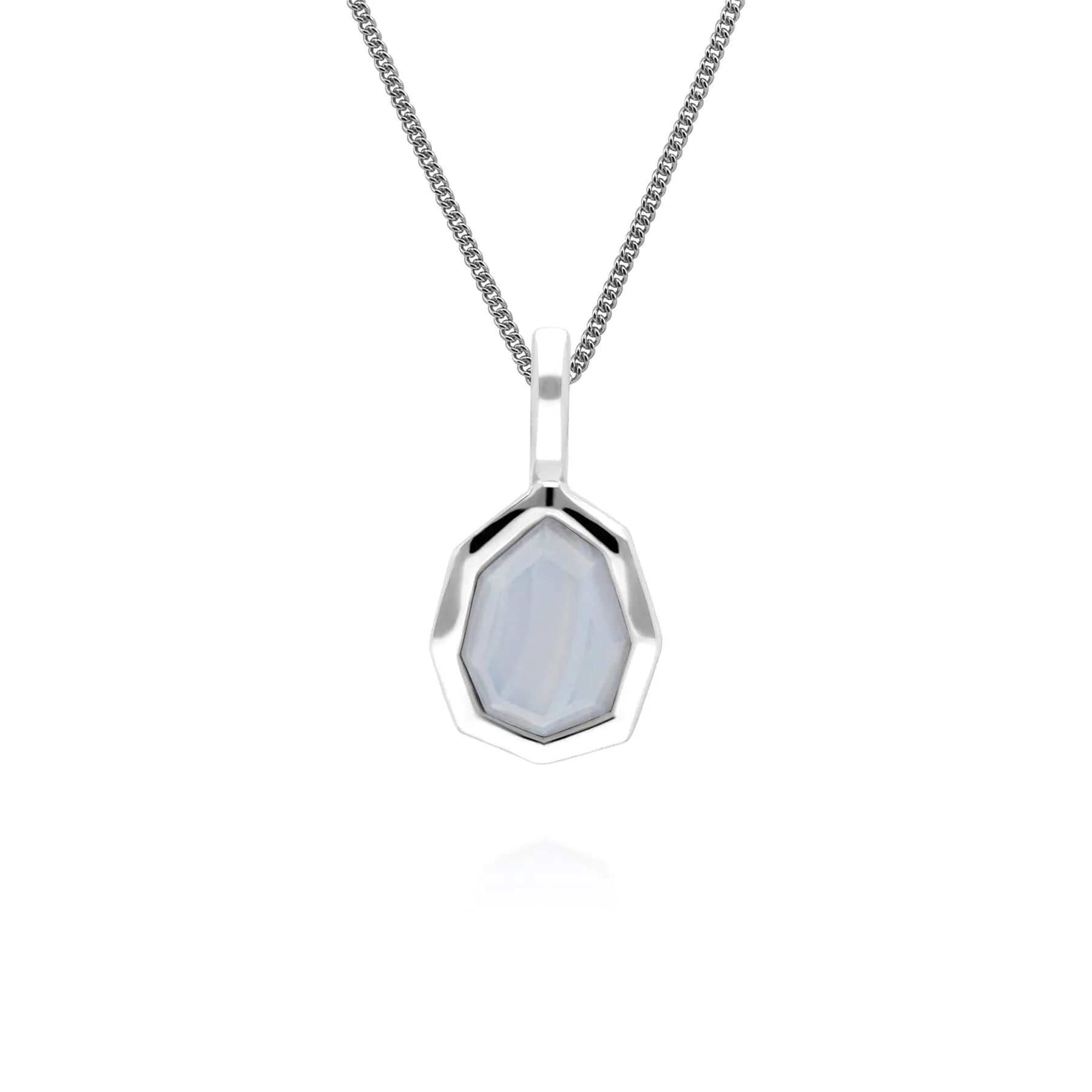 Irregular B Gem Blue Lace Agate Pendant in Sterling Silver sold by Gemondo Jewellery