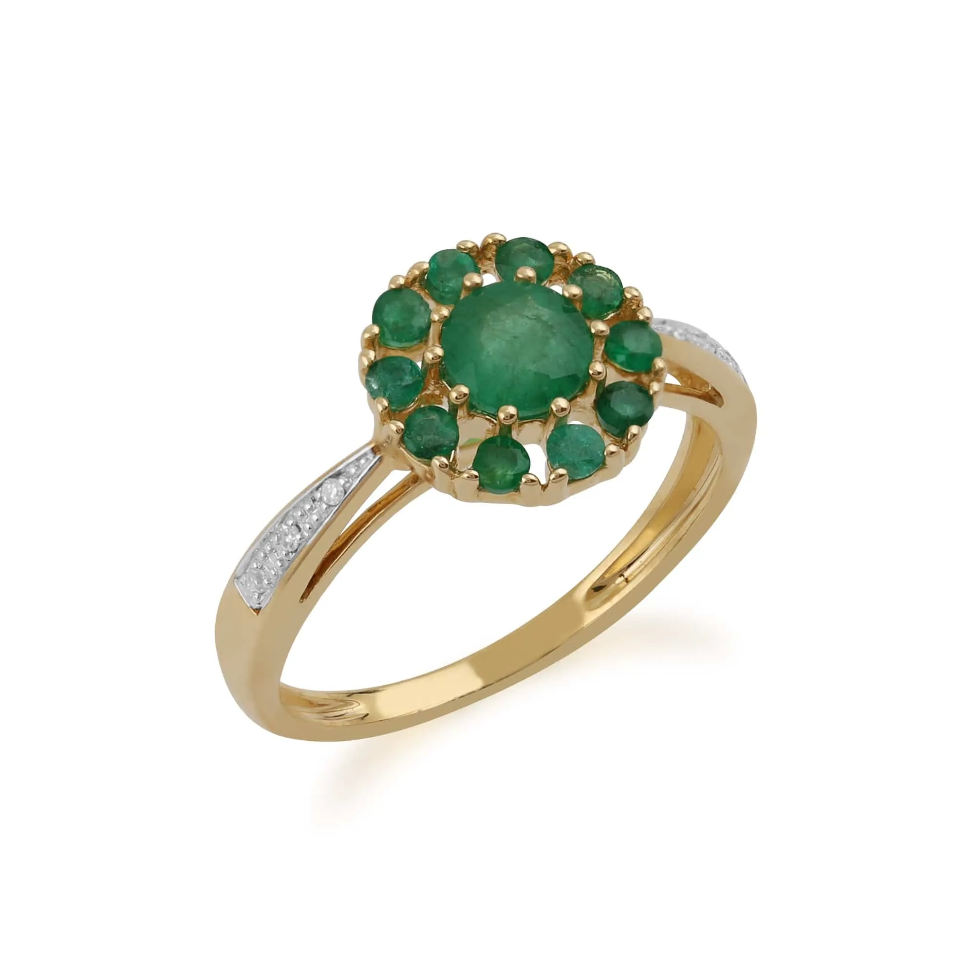 Gemondo 9ct Yellow Gold 0.91ct Emerald & Diamond Floral Ring sold by Gemondo Jewellery product image thumbnail 2