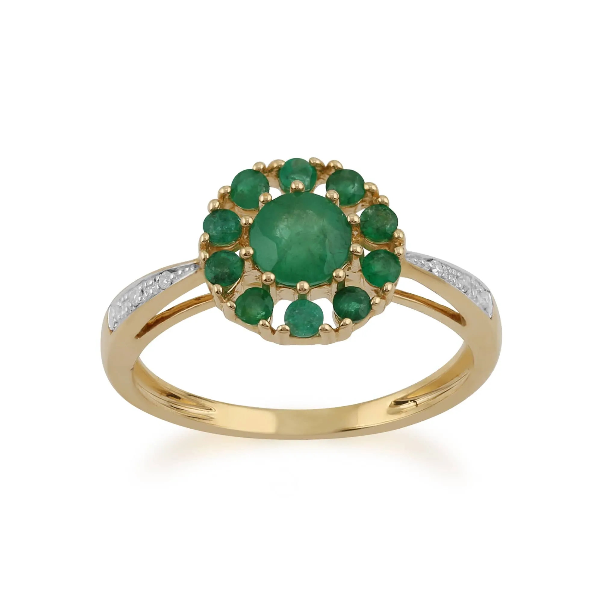 Gemondo 9ct Yellow Gold 0.91ct Emerald & Diamond Floral Ring sold by Gemondo Jewellery