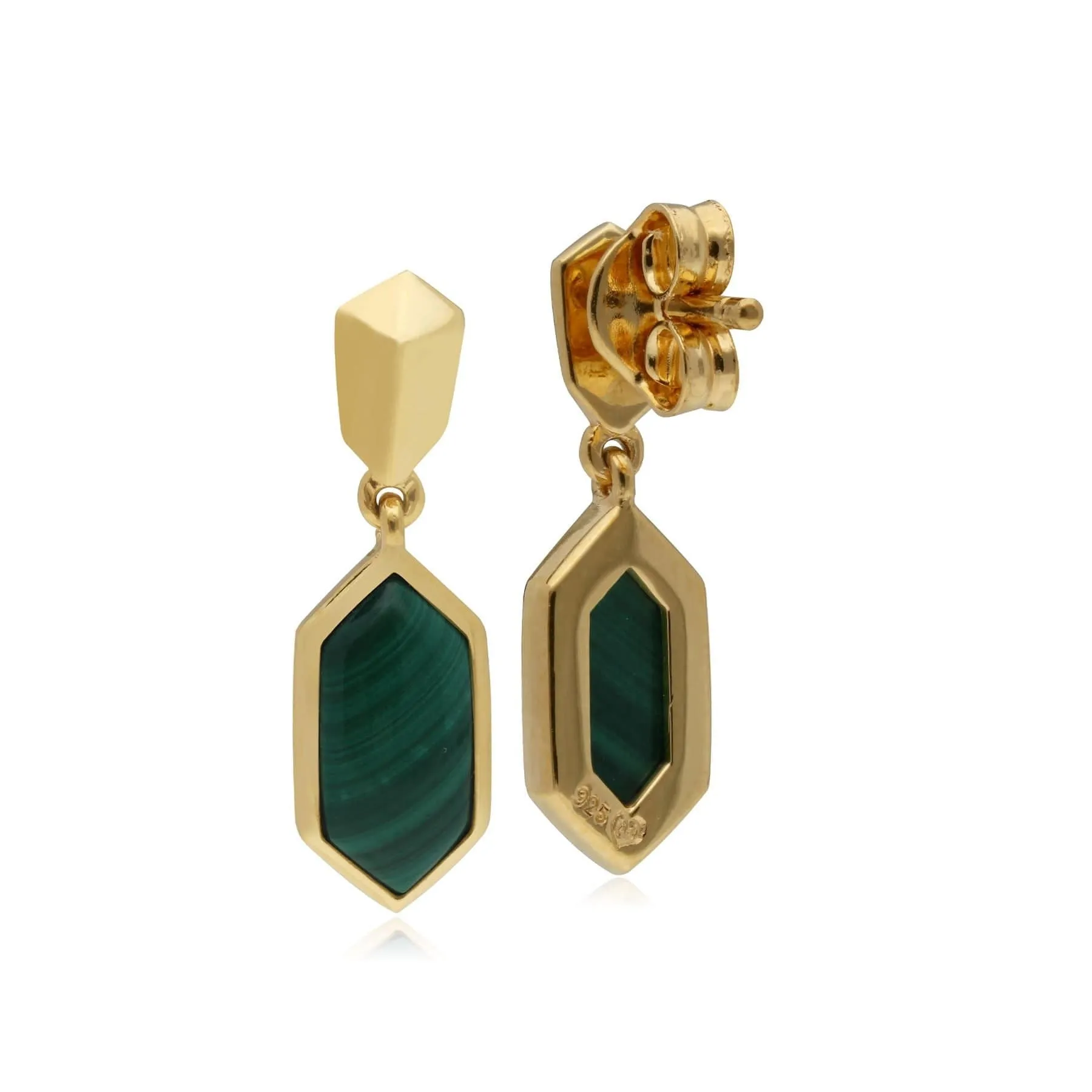 Micro Statement Malachite Drop Earrings in Gold Plated Silver sold by Gemondo Jewellery product image thumbnail 2
