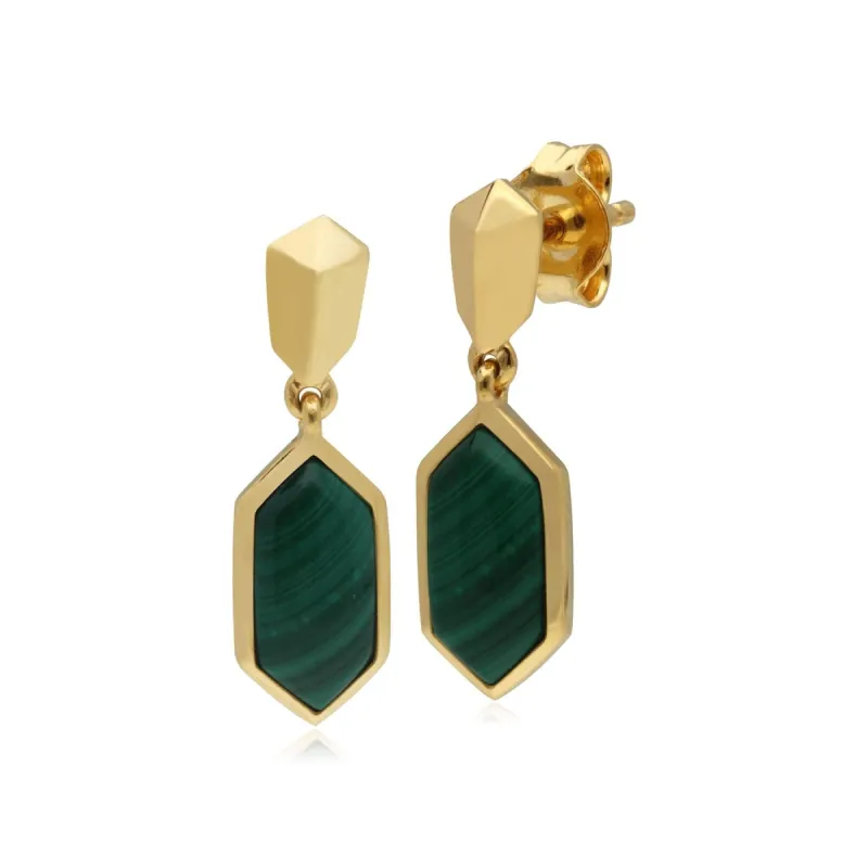 Micro Statement Malachite Drop Earrings in Gold Plated Silver sold by Gemondo Jewellery
