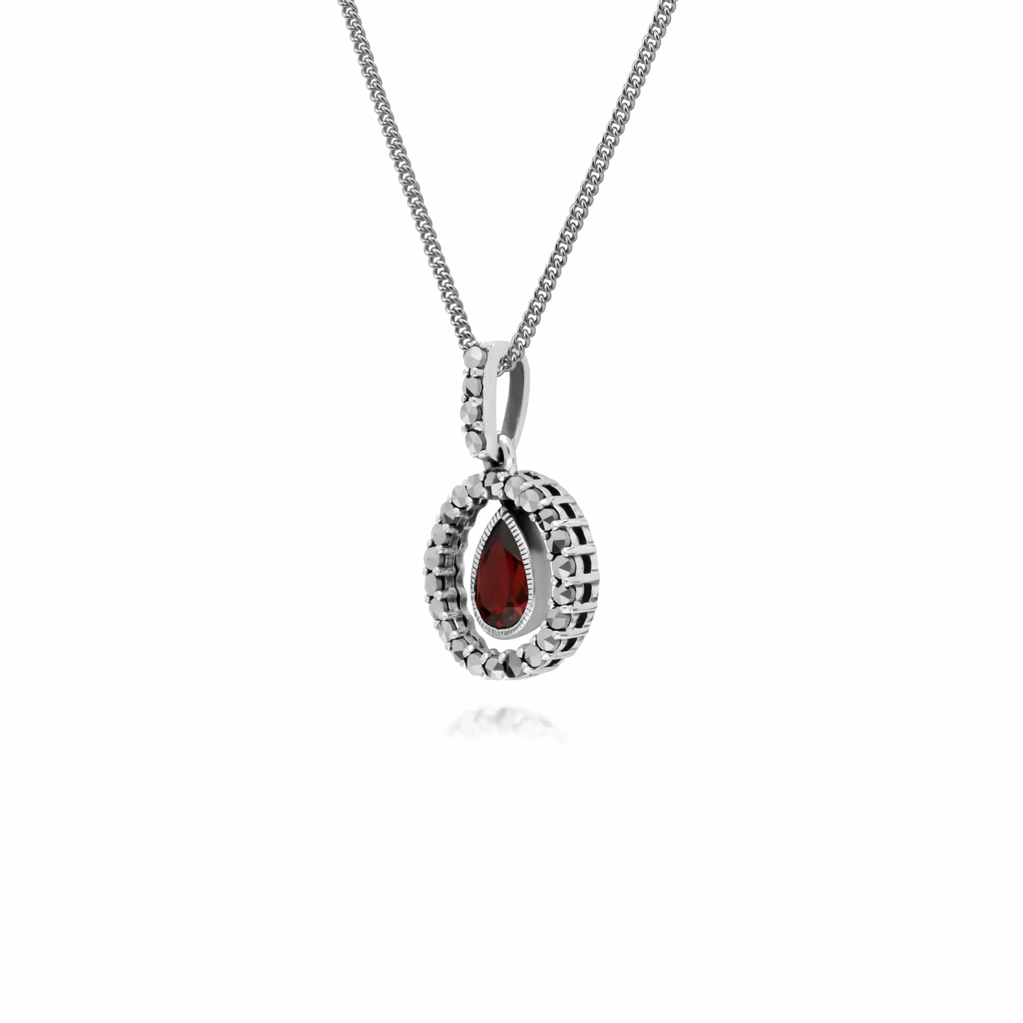 Classic Pear Garnet & Marcasite Halo Pendant in 925 Sterling Silver sold by Gemondo Jewellery product image thumbnail 2