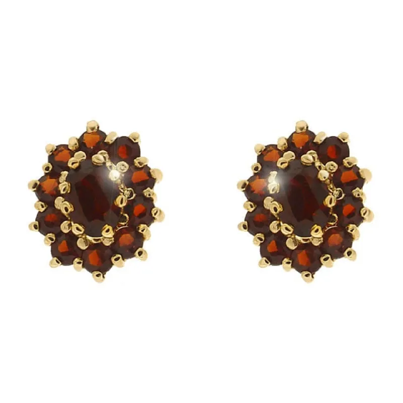 9ct Yellow Gold 1.44ct Garnet Classic Oval Cluster Stud Earrings sold by Gemondo Jewellery