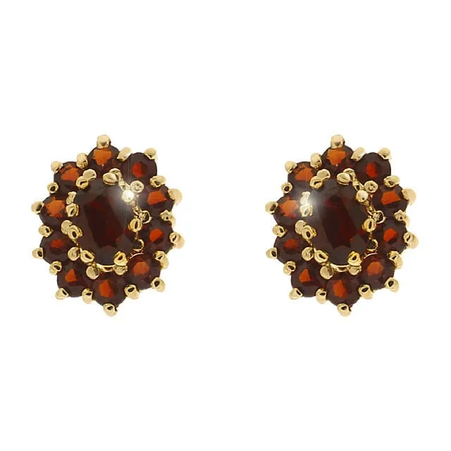 9ct Yellow Gold 1.44ct Garnet Classic Oval Cluster Stud Earrings sold by Gemondo Jewellery