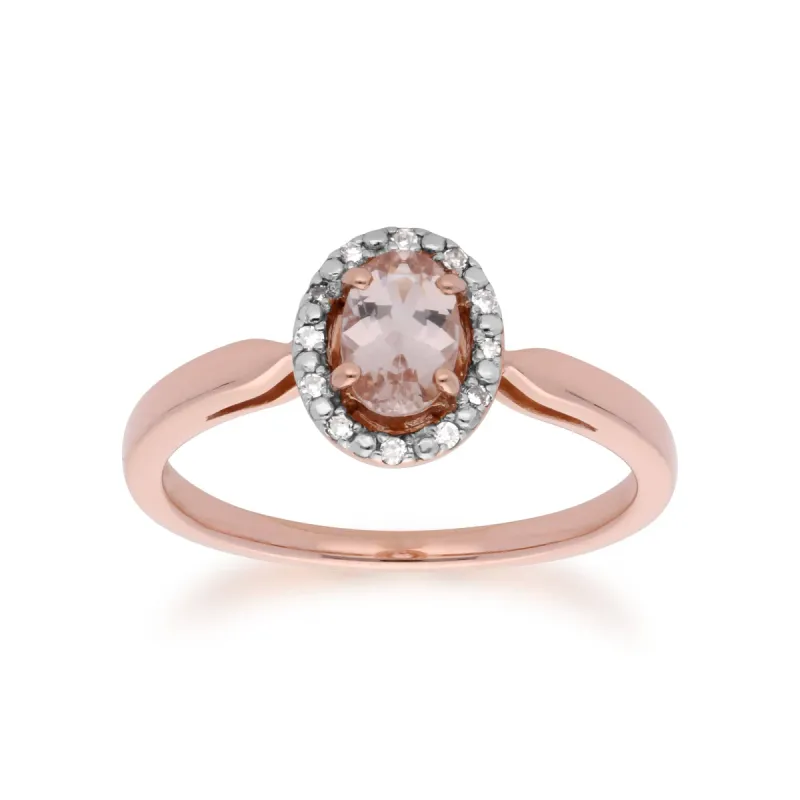Classic Morganite & Diamond Halo Ring in 9ct Rose Gold made by Gemondo Jewellery