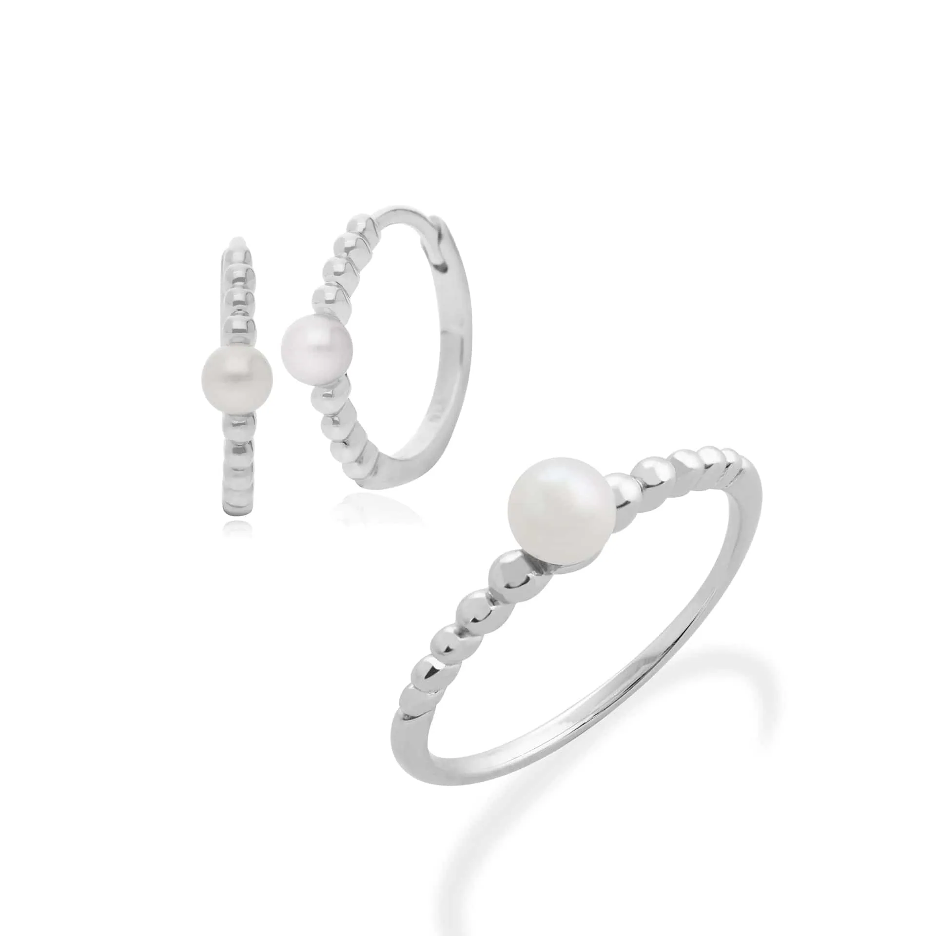 Essential Round Pearl Hoop Earrings & Ring Set in 925 Sterling Silver sold by Gemondo Jewellery