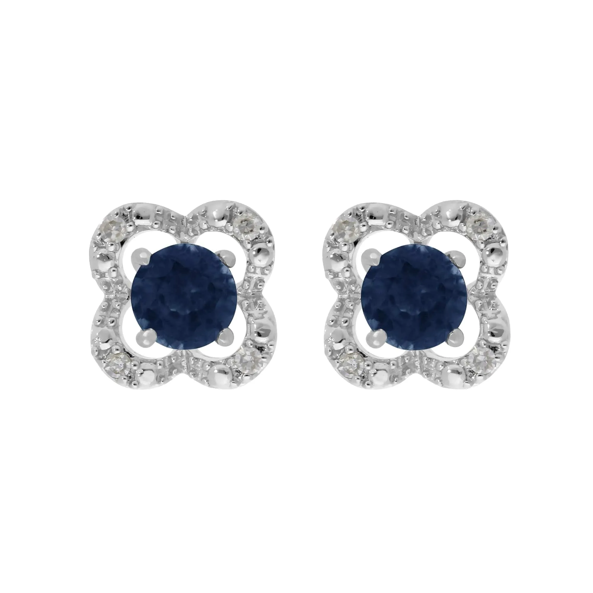Classic Round Blue Sapphire Studs with Detachable Diamond Flower Ear Jacket in 9ct White Gold sold by Gemondo Jewellery