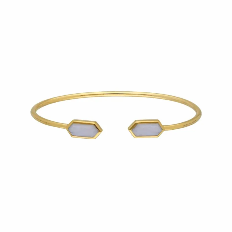 Geometric Blue Lace Agate Open Bangle in Gold Plated Silver sold by Gemondo Jewellery