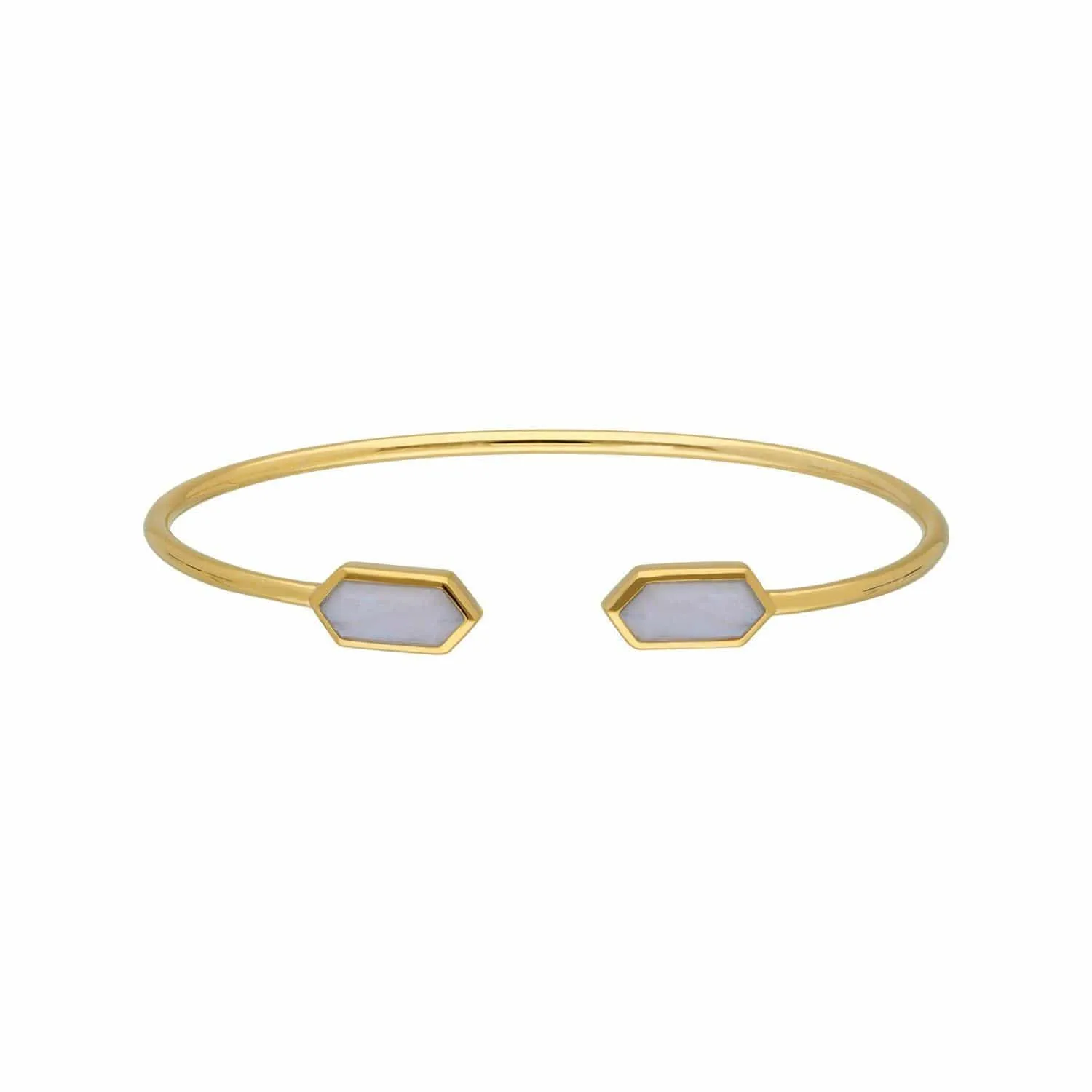 Geometric Blue Lace Agate Open Bangle in Gold Plated Silver sold by Gemondo Jewellery