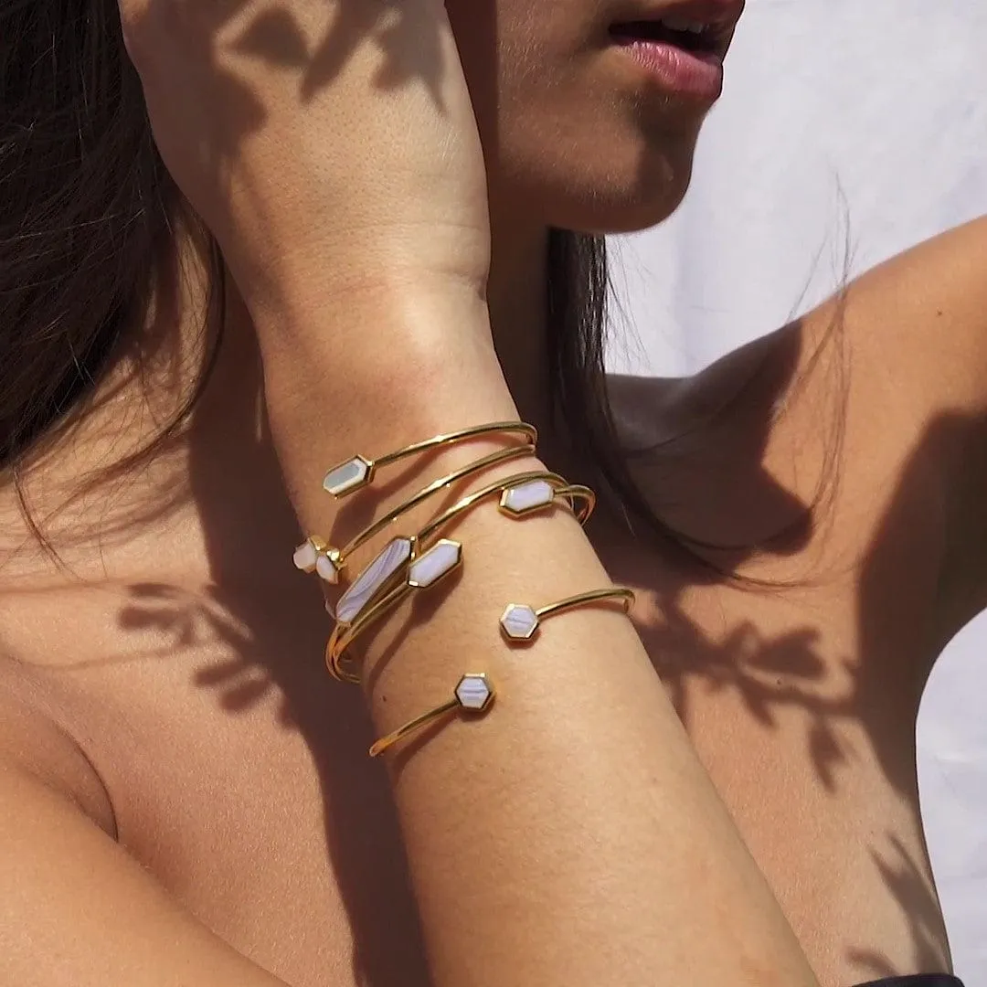Geometric Blue Lace Agate Open Bangle in Gold Plated Silver sold by Gemondo Jewellery product image thumbnail 2