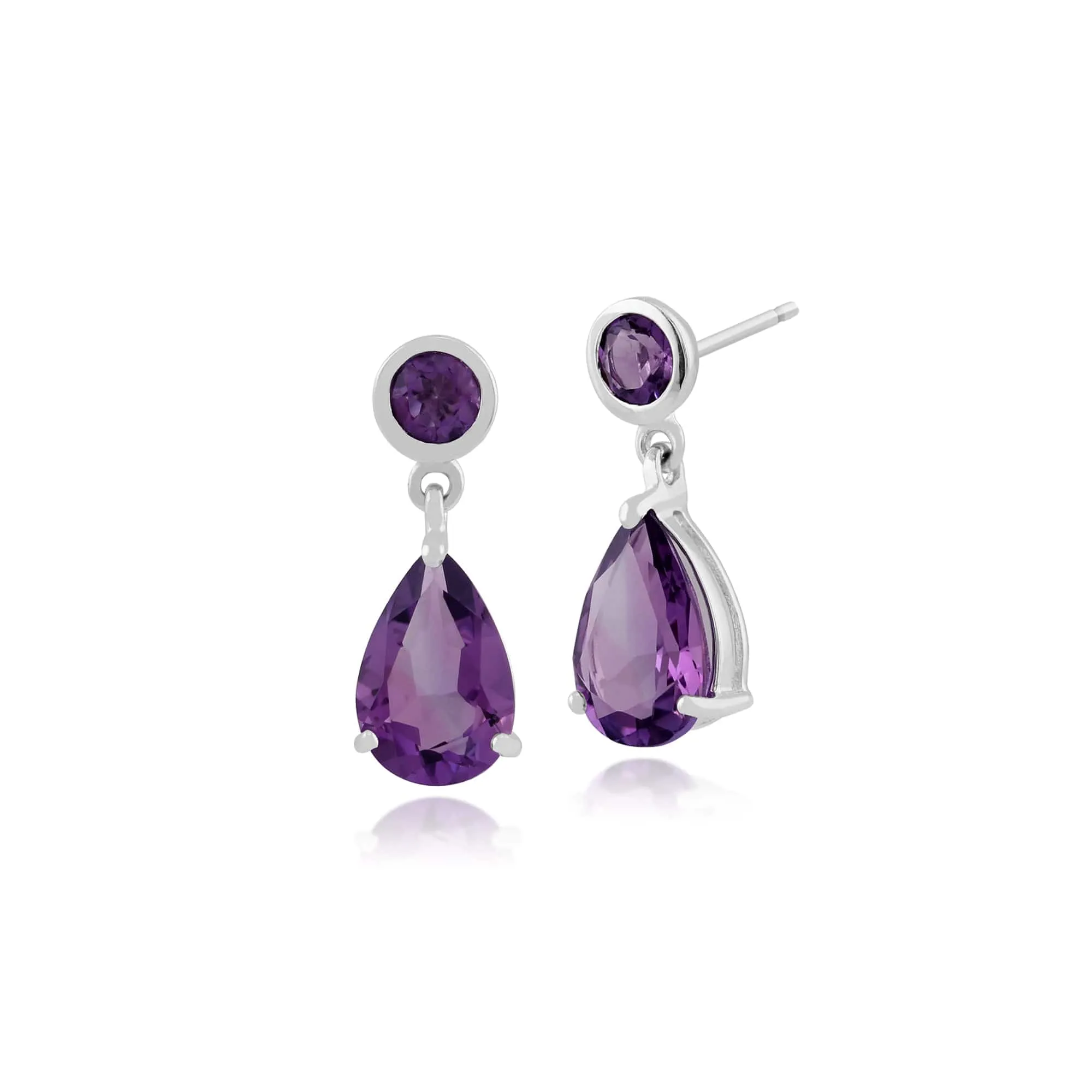 Classic Pear & Round Amethyst Drop Earrings in 9ct White Gold sold by Gemondo Jewellery
