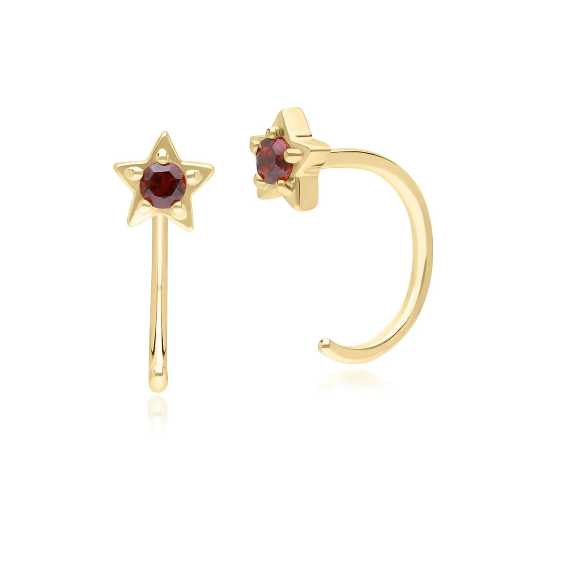 Modern Classic Garnet Pull Through Hoop Earrings in 9ct Yellow Gold sold by Gemondo Jewellery