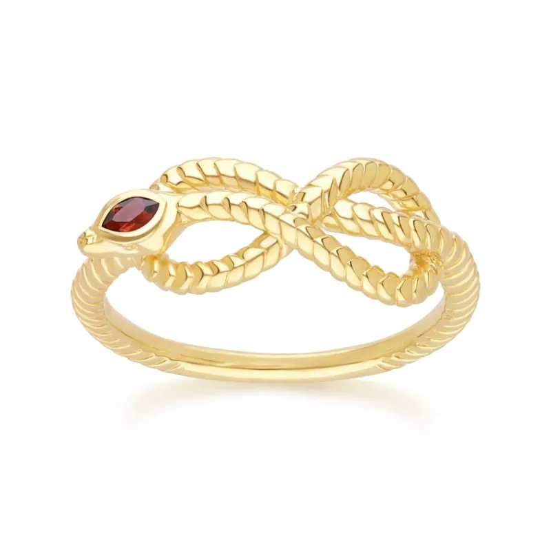 ECFEW™ Garnet Winding Snake Ring in Gold Plated Sterling Silver sold by Gemondo Jewellery