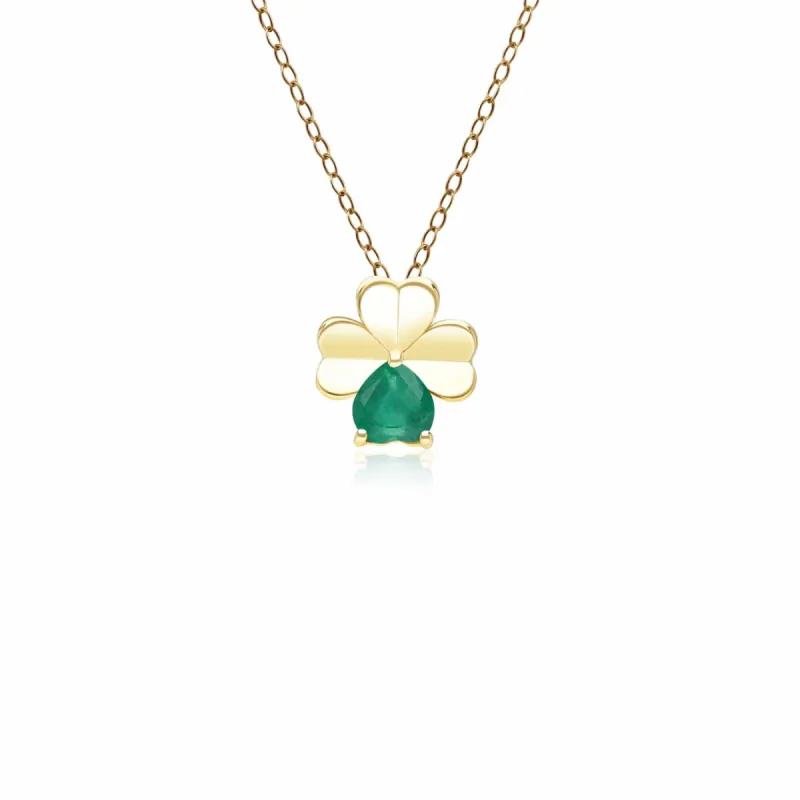 Gardenia Emerald Clover Pendant Necklace in 9ct Yellow Gold sold by Gemondo Jewellery