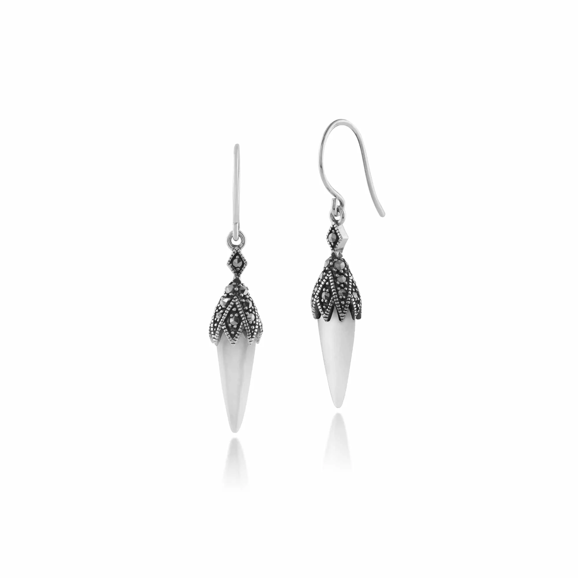 Gemondo 925 Sterling Silver 2ct Mother of Pearl & Marcasite Art Deco Earrings sold by Gemondo Jewellery